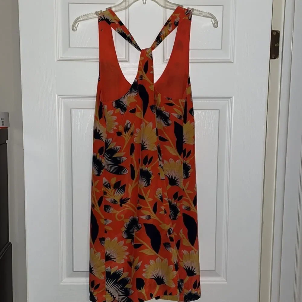 J Crew Tropical Silk Hibiscus Coral Twist Back Sundress